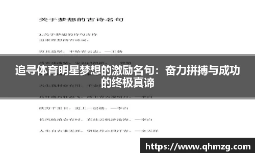 追寻体育明星梦想的激励名句：奋力拼搏与成功的终极真谛