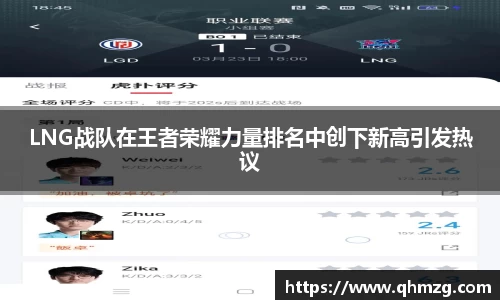 LNG战队在王者荣耀力量排名中创下新高引发热议